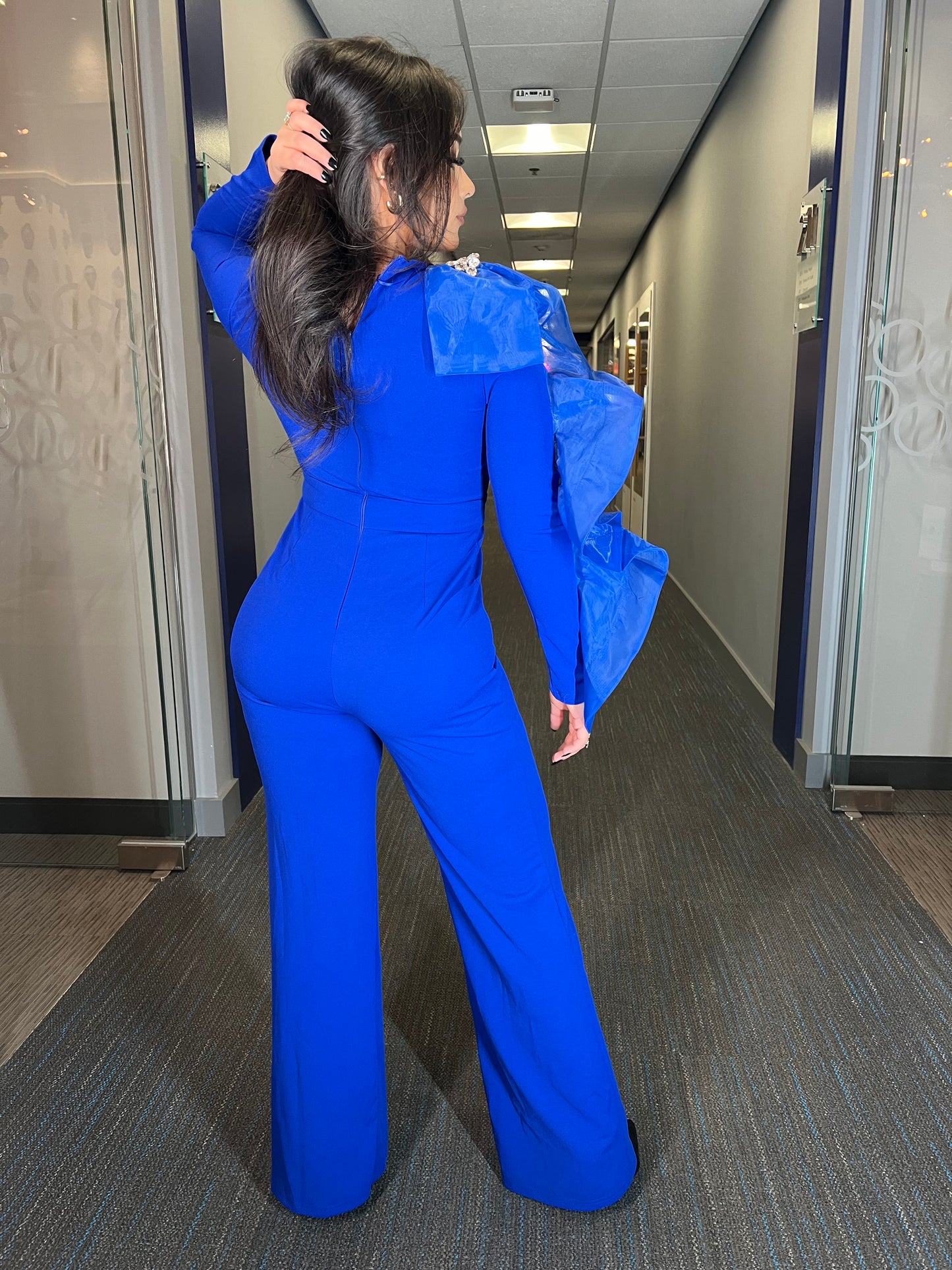 Electric Blue Elegance Long Sleeve Jumpsuit for Women