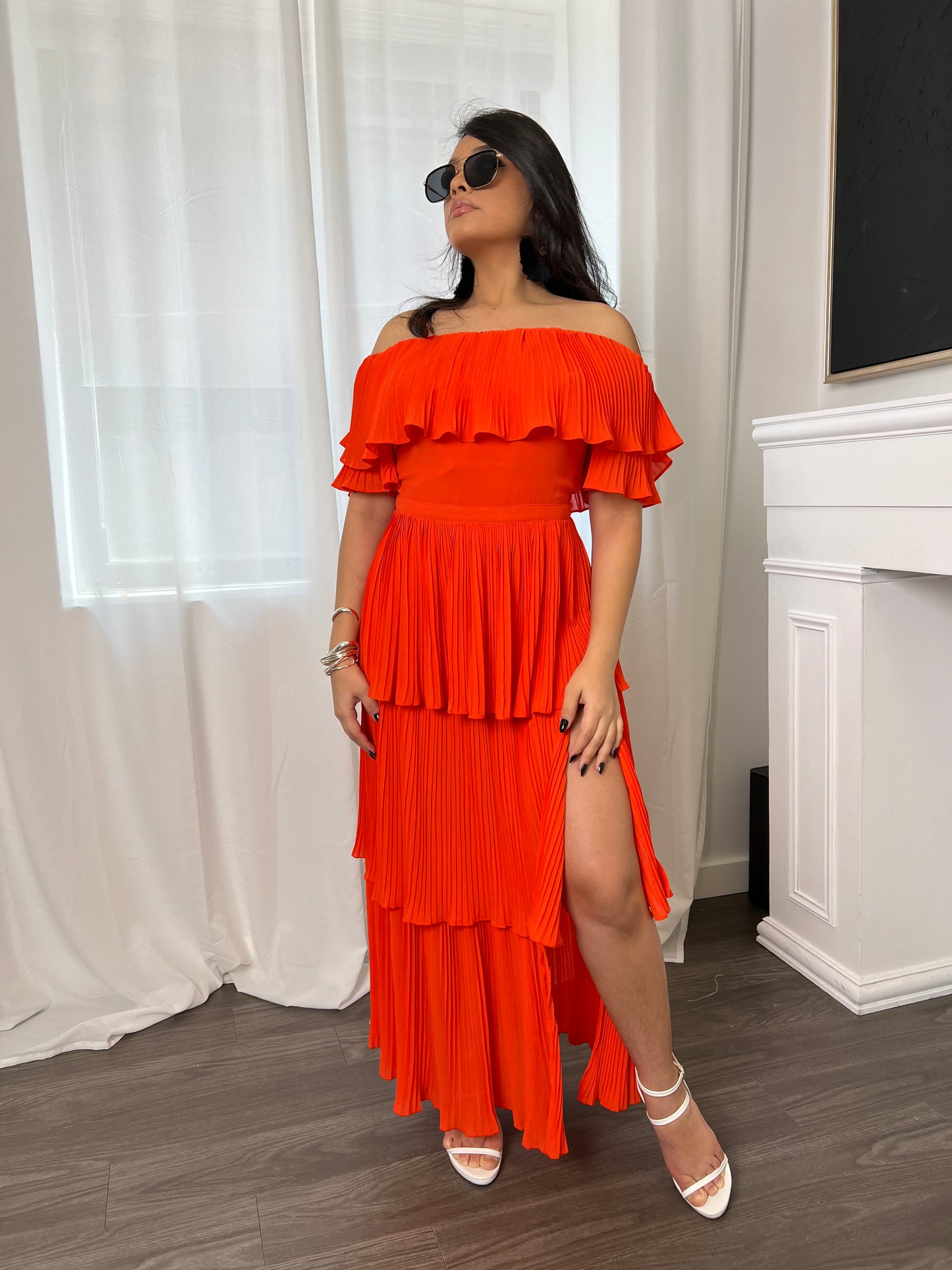 Exquisite Orange Ribbed Maxi Dress