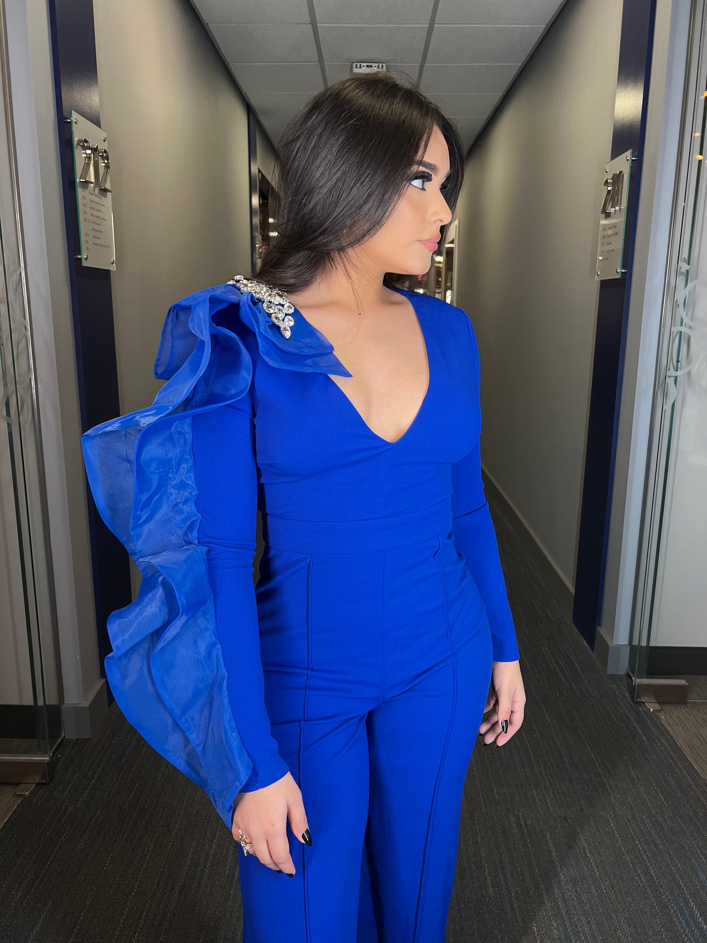 Electric Blue Elegance Long Sleeve Jumpsuit for Women